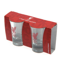 Liverpool FC shotglas 2-pak i klart glas med Liverbird-logo og LFC yderligere produktvisning