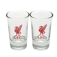 Liverpool FC shotglas 2-pak i klart glas med Liverbird-logo og LFC
