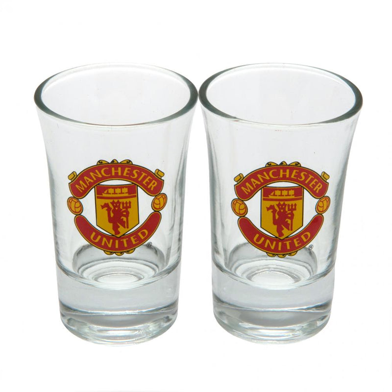 Manchester United shotglas 2-pak i klart glas med klubbens logo
