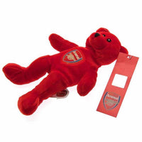 Arsenal FC bamse i rød plys med klubbens logo på brystet vist fra en anden vinkel