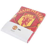Manchester United håndklæde med røde, sorte og hvide striber