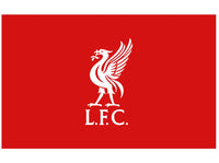 Liverpool FC flag 152 × 91 cm med rød bund og hvidt Liverbird-logo vist fra en anden vinkel