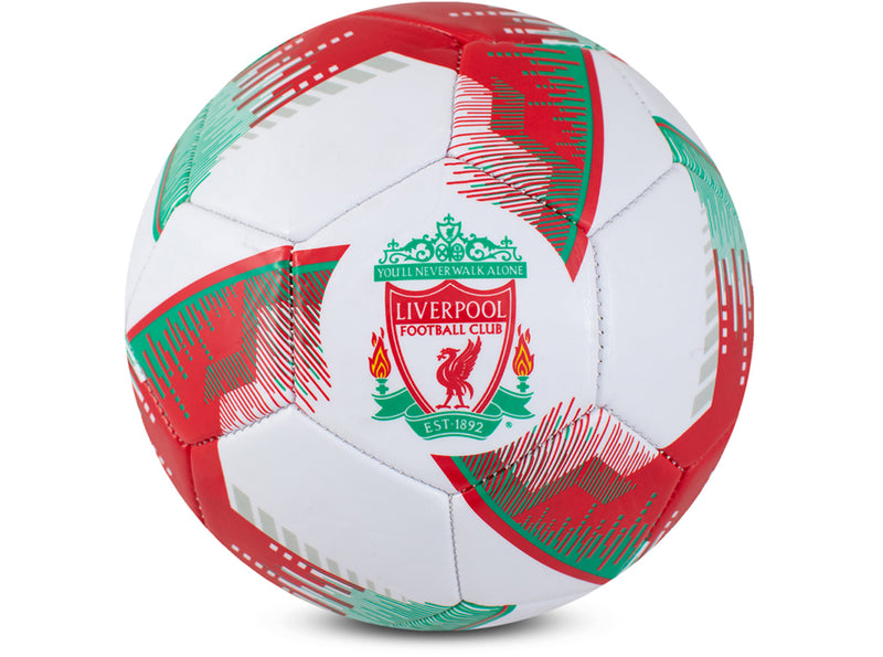 Liverpool FC fodbold str. 5 i Blitz-design med hvid bund og Liverpool-logo