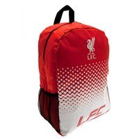 Liverpool FC rygsæk i rødt og hvidt fade-design med Liverbird-logo og LFC-tekst