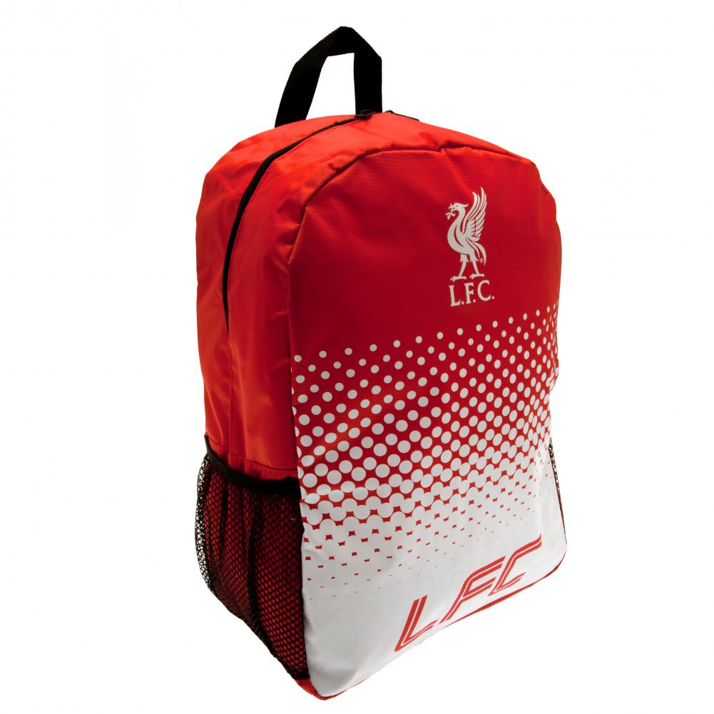 Liverpool FC rygsæk i rødt og hvidt fade-design med Liverbird-logo og LFC-tekst