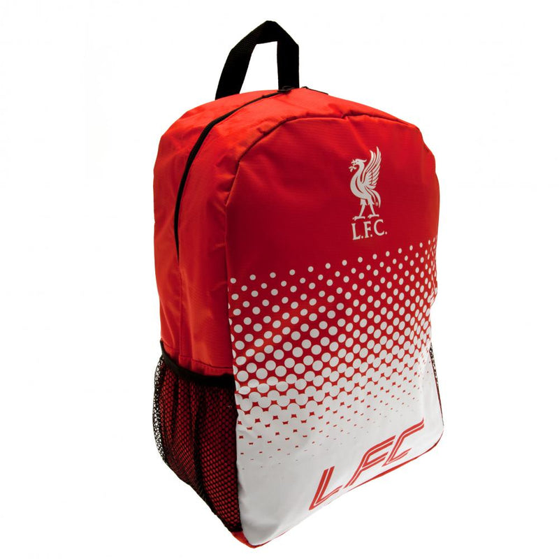 Liverpool FC rygsæk i rødt og hvidt fade-design med Liverbird-logo og LFC-tekst