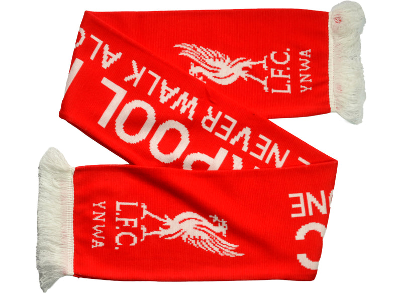 Liverpool FC halstørklæde i rødt og hvidt design med Liverbird-logo og YNWA-tekst