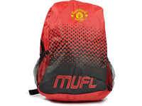 Manchester United rygsæk i rødt og sort fade-design med logo og MUFC-tekst
